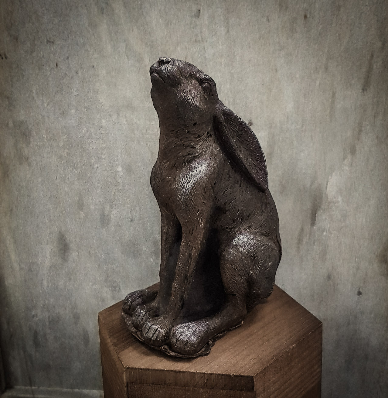 hand painted chocolate hare gazing up at the moon